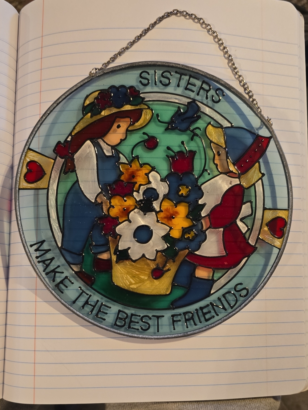 Sisters Make the Best Friends Stained Glass Wall Art (Blue/Red)